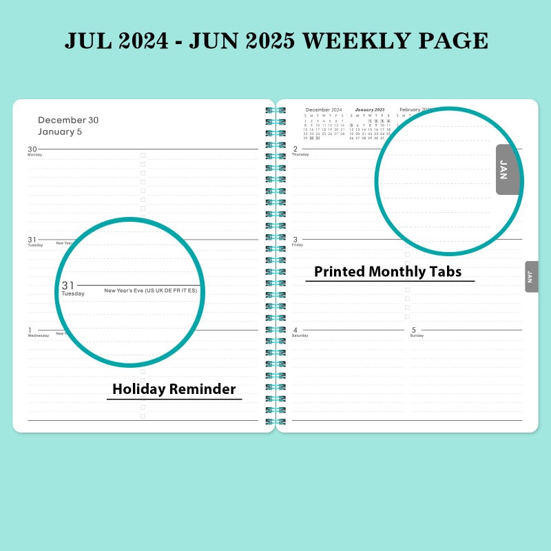 BooQool 2024-2025 Planner - Jul. 2024 - Jun. 2025, 8"" x 10"", Planner 2024-2025, Weekly & Monthly Planner 2024-2025, Flexible Cover, to-Do List, Twin-Wire Binding - Image 4